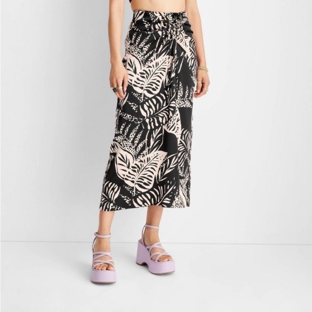 Women's Botanical Tie-Front Flowy Midi Skirt - Future Collective new